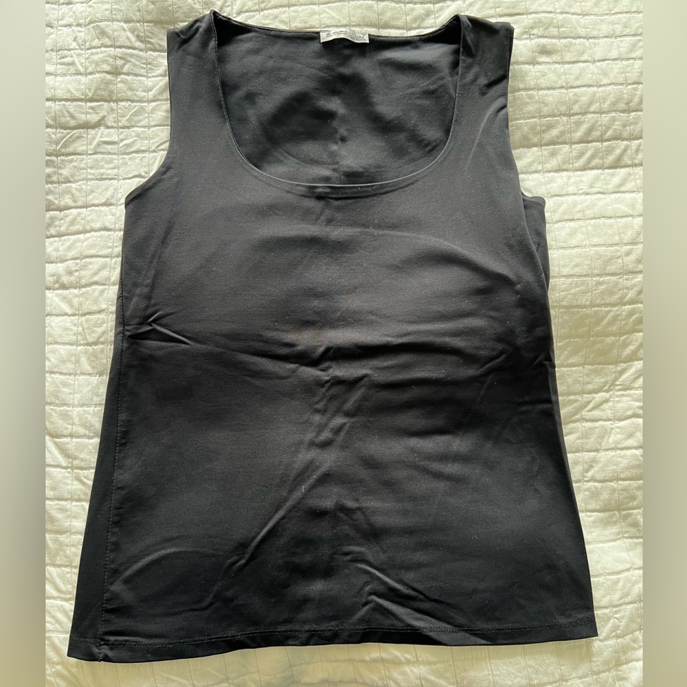 Zara Square Scoop Neck Black Tank Top, Size L